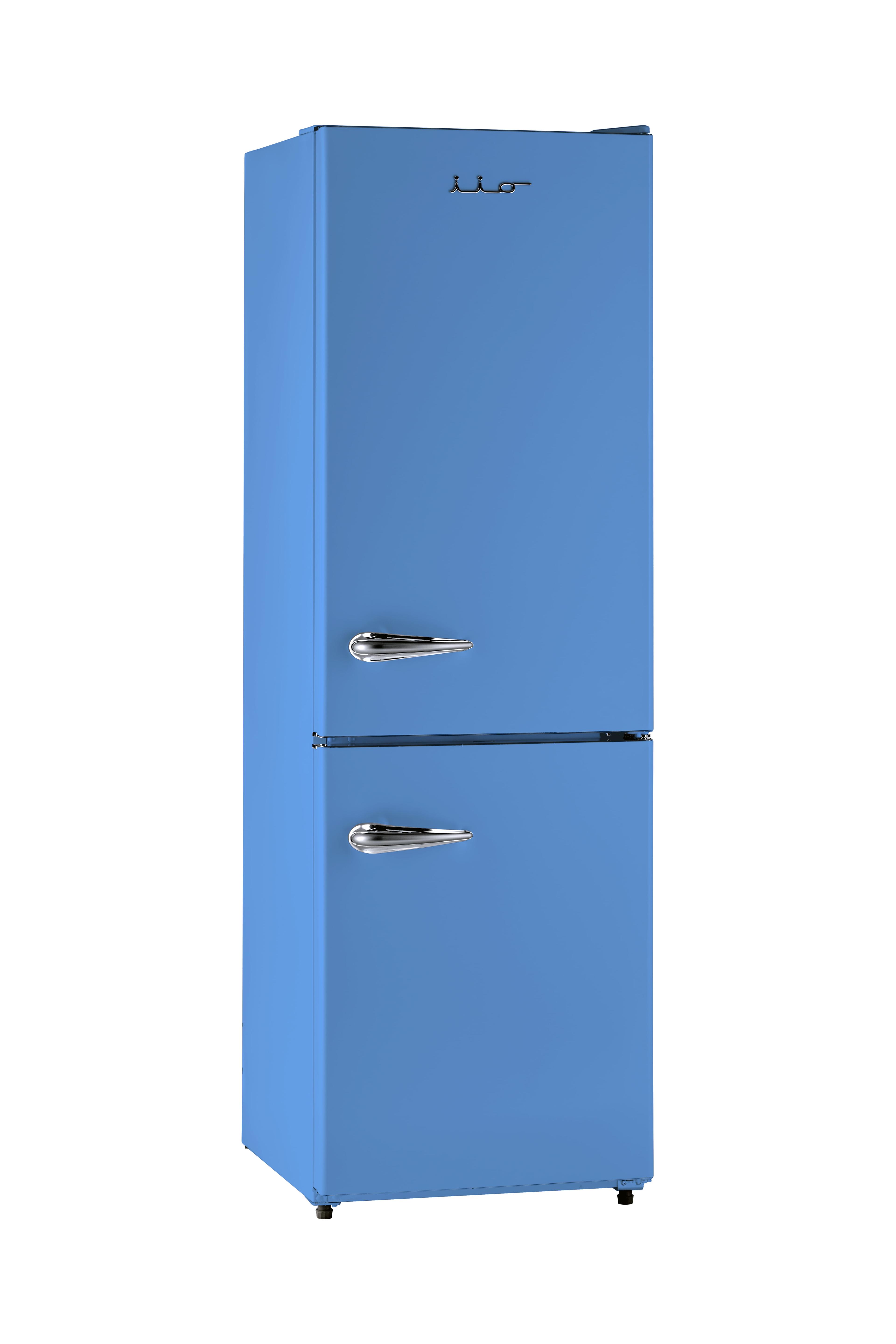 iio 24" 11 Cu Ft Bottom Freezer Retro Refrigerator Fridge for Bedroom, Multiflow 360°, Small Mini Ice Cube Tray, 1 Fruit container, LED Dorm Office Beverage Quiet Compressor, Light Blue (Right Hinge)