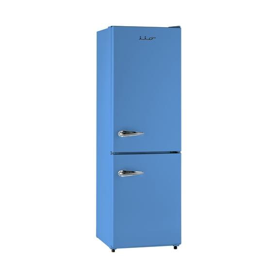 iio 24" 11 Cu Ft Bottom Freezer Retro Refrigerator Fridge for Bedroom, Multiflow 360°, Small Mini Ice Cube Tray, 1 Fruit container, LED Dorm Office Beverage Quiet Compressor, Light Blue (Right Hinge)