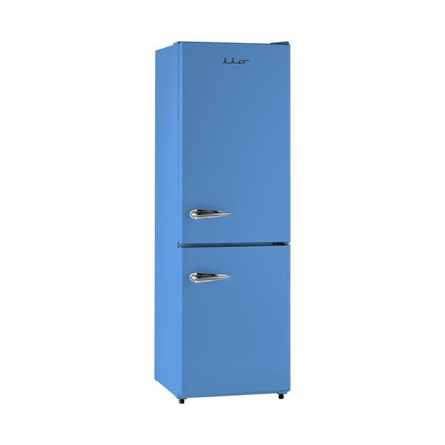 iio 24" 11 Cu Ft Bottom Freezer Retro Refrigerator Fridge for Bedroom, Multiflow 360°, Small Mini Ice Cube Tray, 1 Fruit container, LED Dorm Office Beverage Quiet Compressor, Light Blue (Right Hinge)