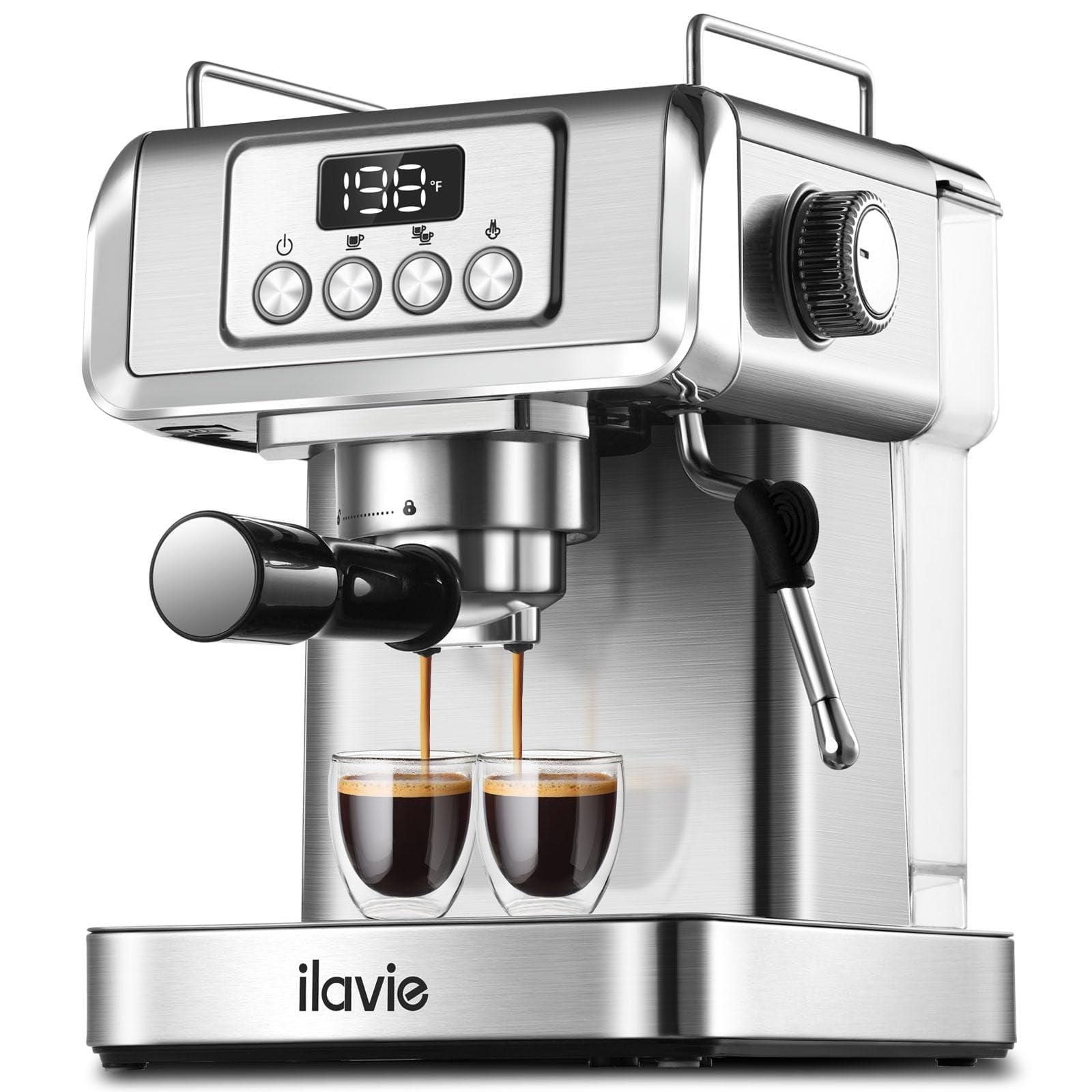 ilavie Espresso Machine, 20 Bar Espresso Coffee Machine for Cappuccino, Latte, Stainless Steel Espresso Maker for Home, 1350W Espresso Machine with Milk Steamer, 1.8L Water Tank