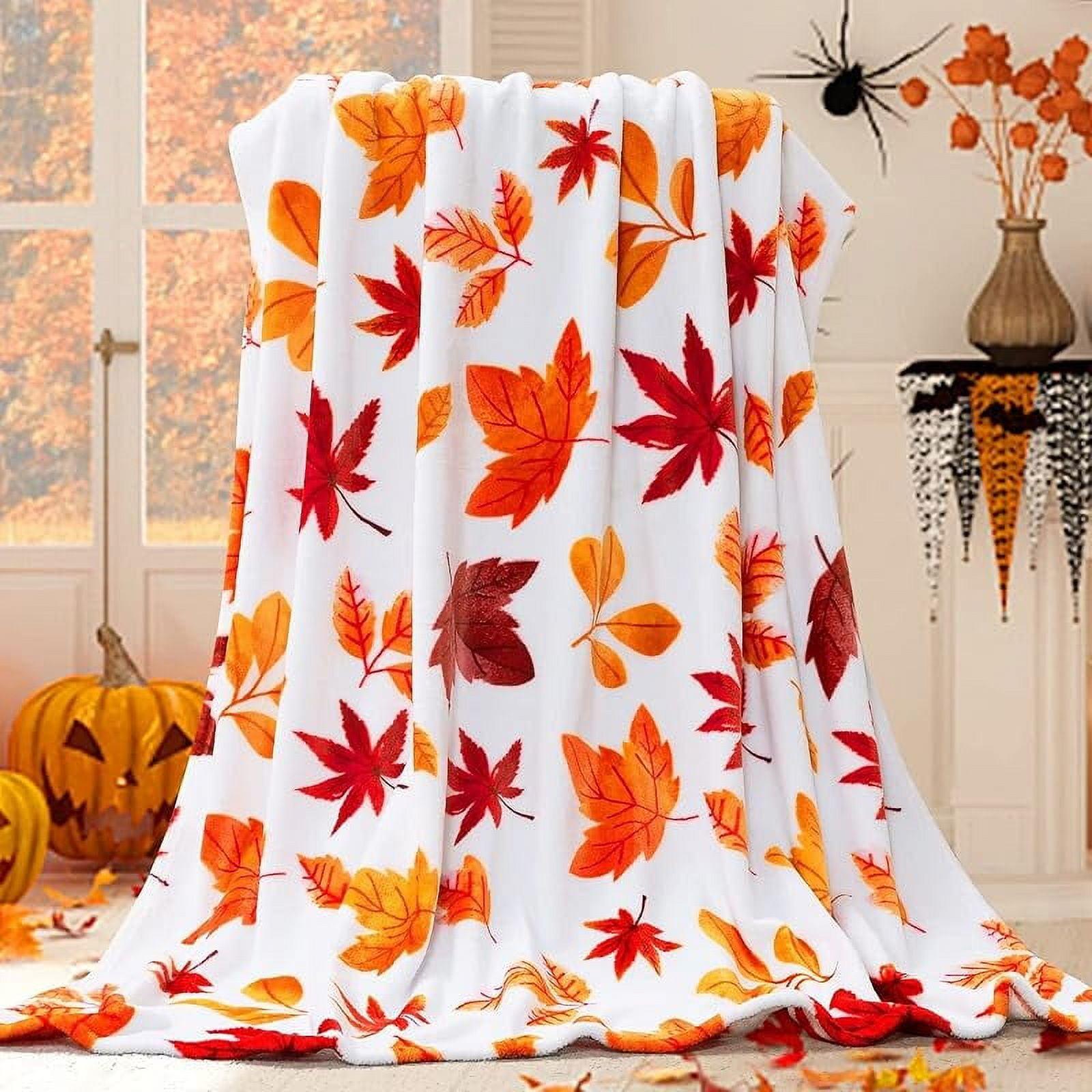 Fall Throw Blanket, Halloween Pumpkin Autumn Plush Fall Decor Fleece Fuzzy Picnic Throw Blanket for Couch Sofa Chairs, Cute Holiday Orange Leaf Blankets and Throws for Home (50" x 60")\u2026