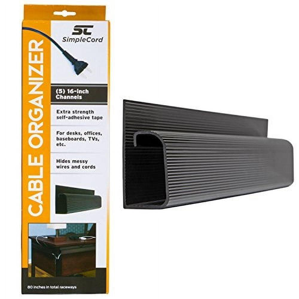 J Channel Cable Management - 5-Pack 16-Inch Raceway Channels - Cord Hider Kit for Desk, Office, and Kitchen Use by Simple Cord (Black)