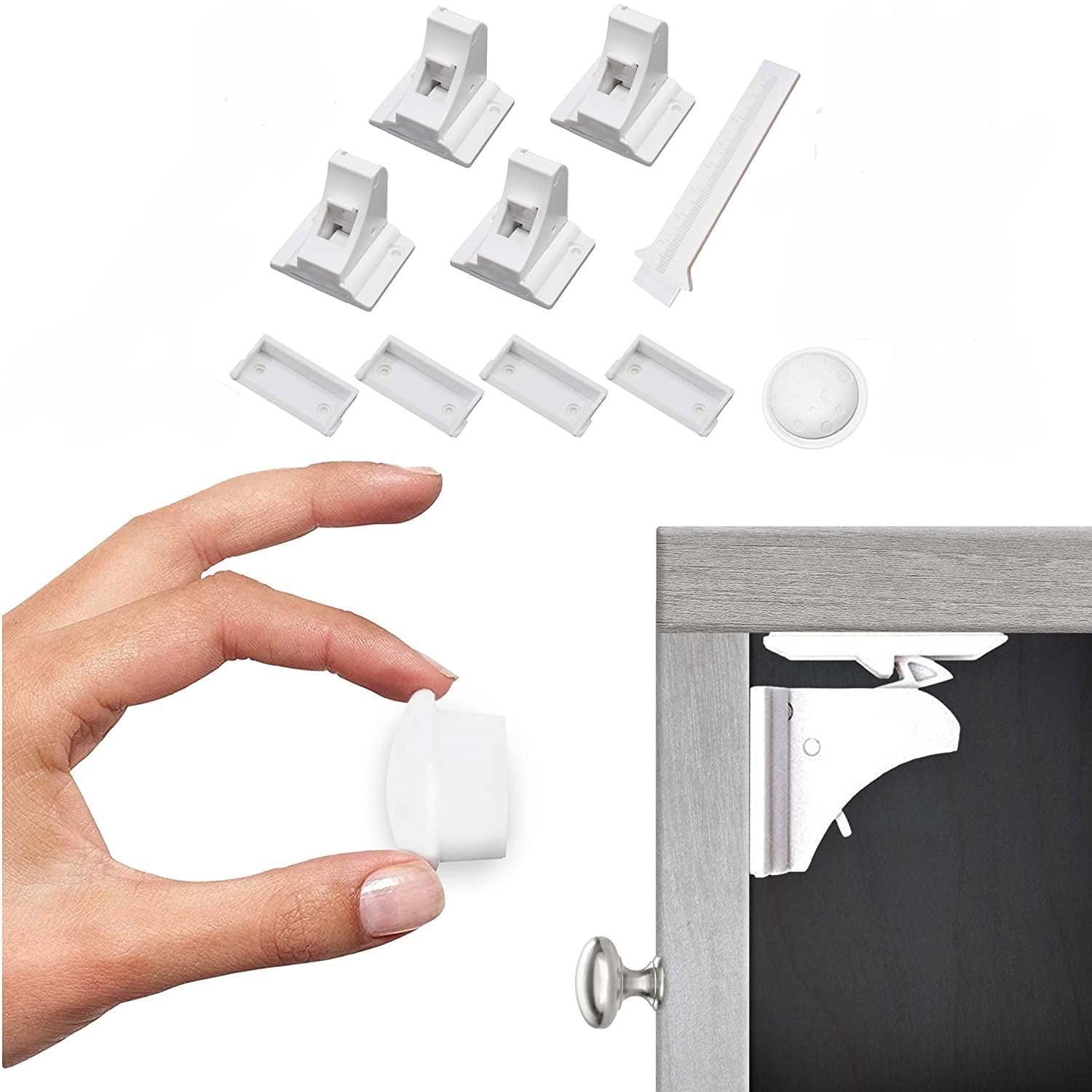 White Magnetic Child Safety Cabinet Locks with Adhesive