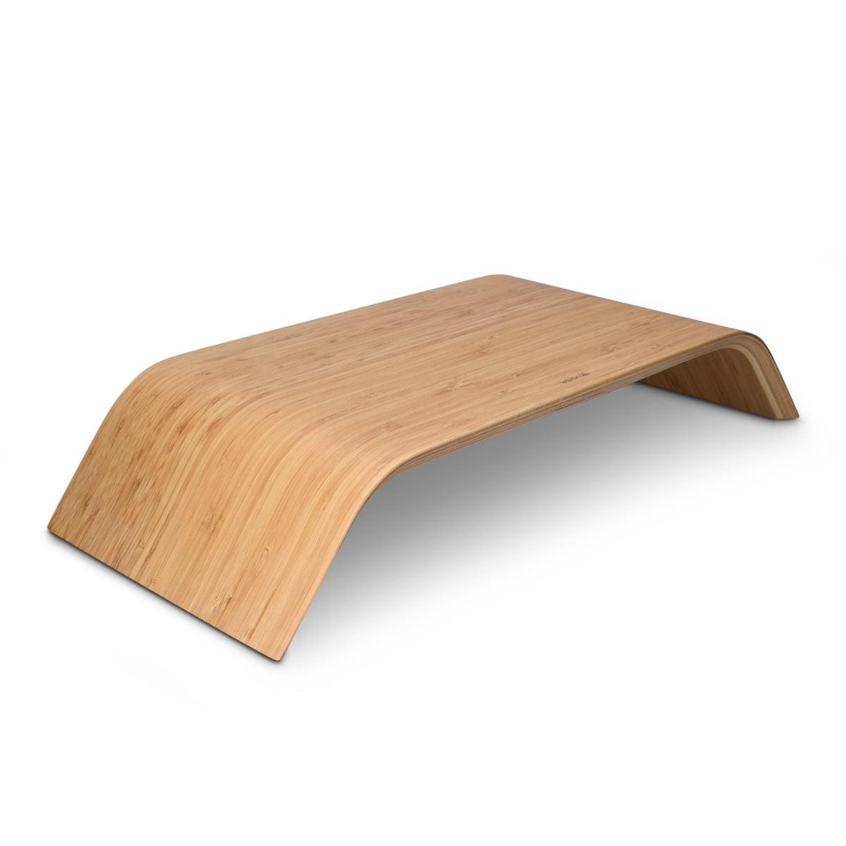 Natural Bamboo Curved Desktop Monitor Stand Riser