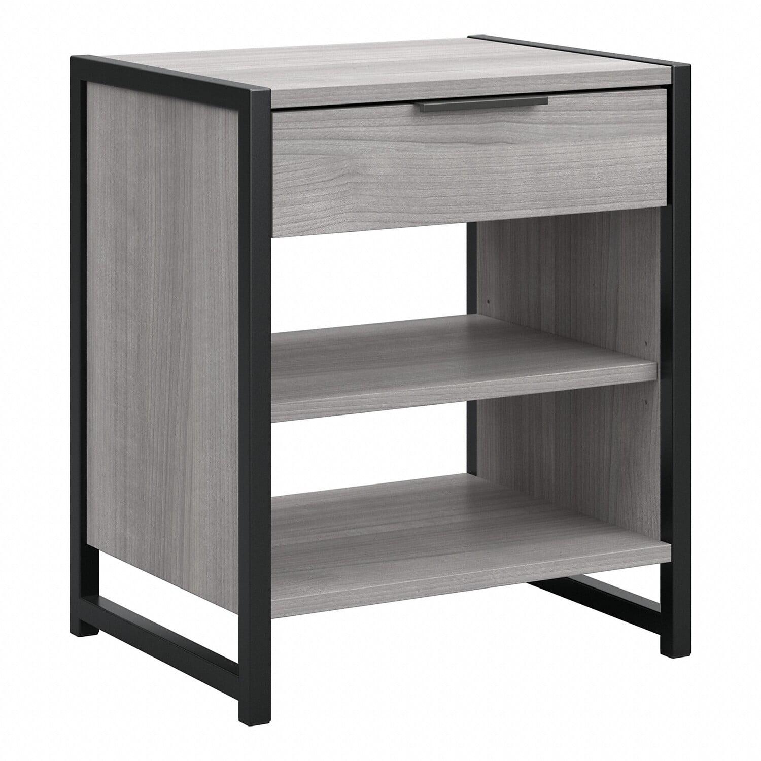 Platinum Gray Industrial Nightstand with Drawer and Shelves