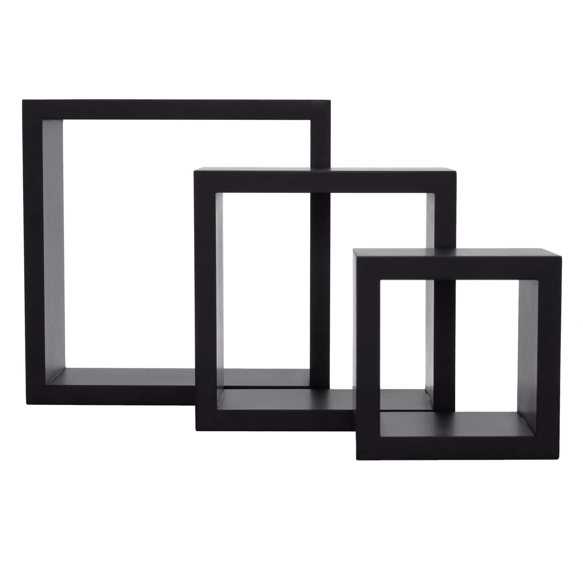 Set of 3 Cubbi Floating Wall Shelves Black: Wood Composite, Space-Saving, Various Sizes