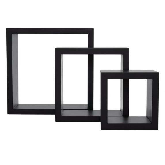 Set of 3 Cubbi Floating Wall Shelves Black: Wood Composite, Space-Saving, Various Sizes