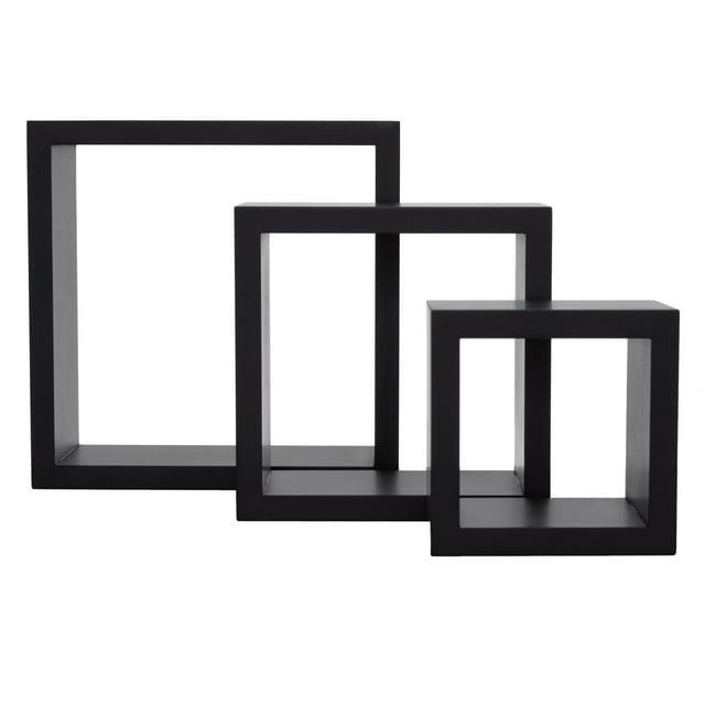 Set of 3 Cubbi Floating Wall Shelves Black: Wood Composite, Space-Saving, Various Sizes