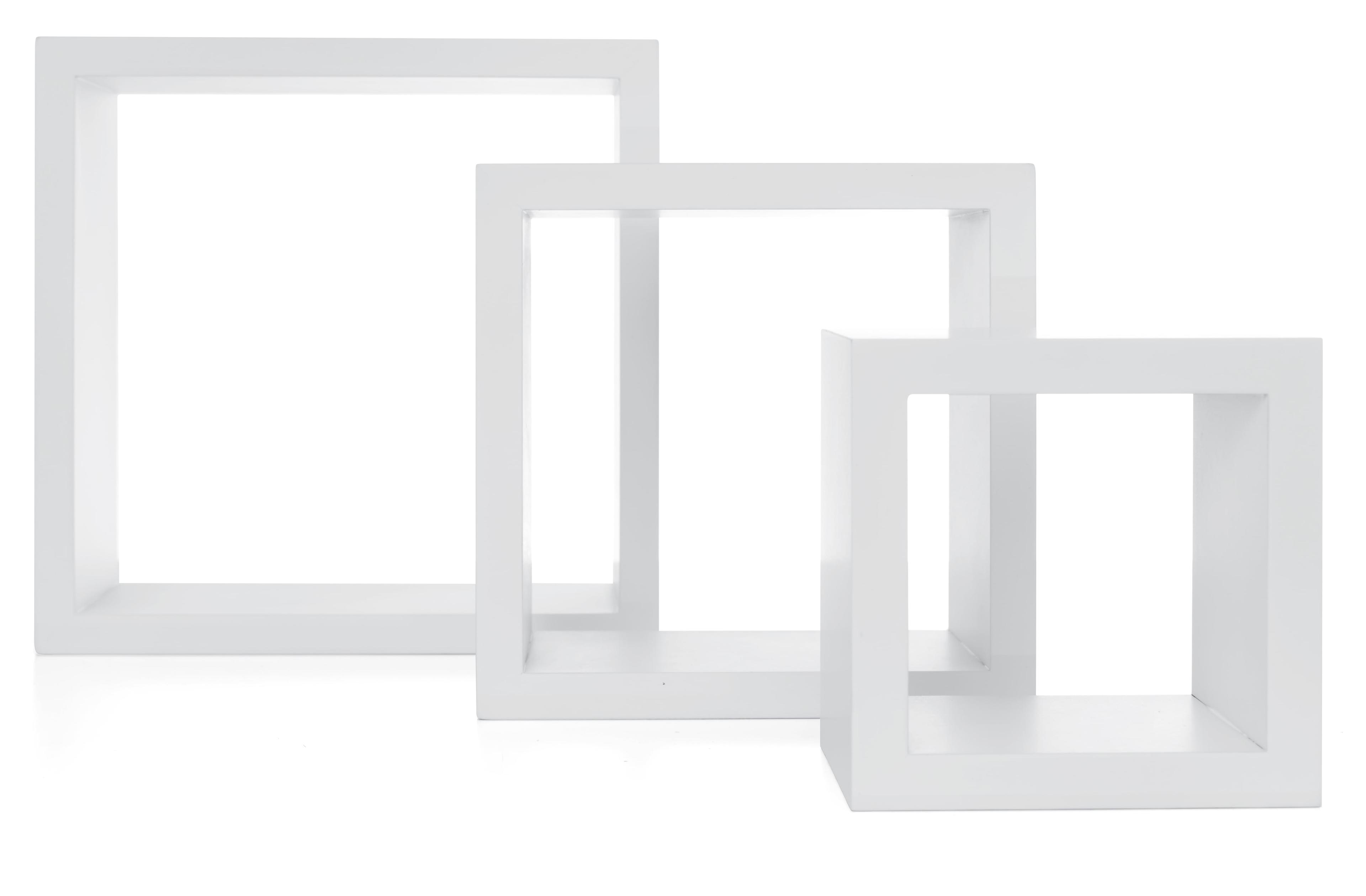 White Wood Floating Cube Wall Shelves Set of 3