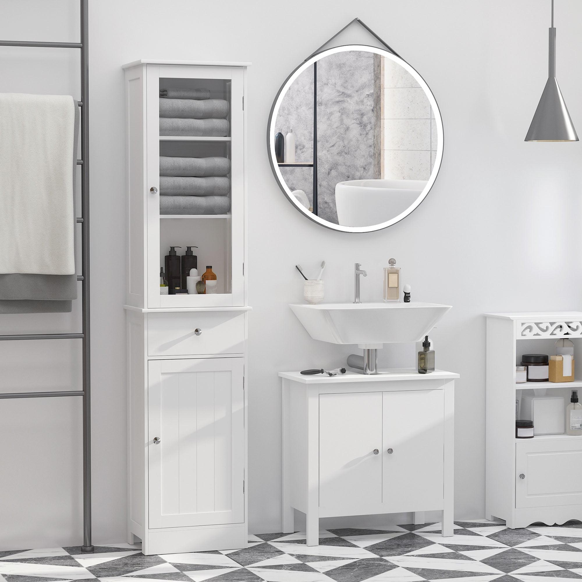 kleankin Tall Bathroom Cabinet, Narrow Bathroom Storage Cabinet with Acrylic Door, Drawer and Shelves