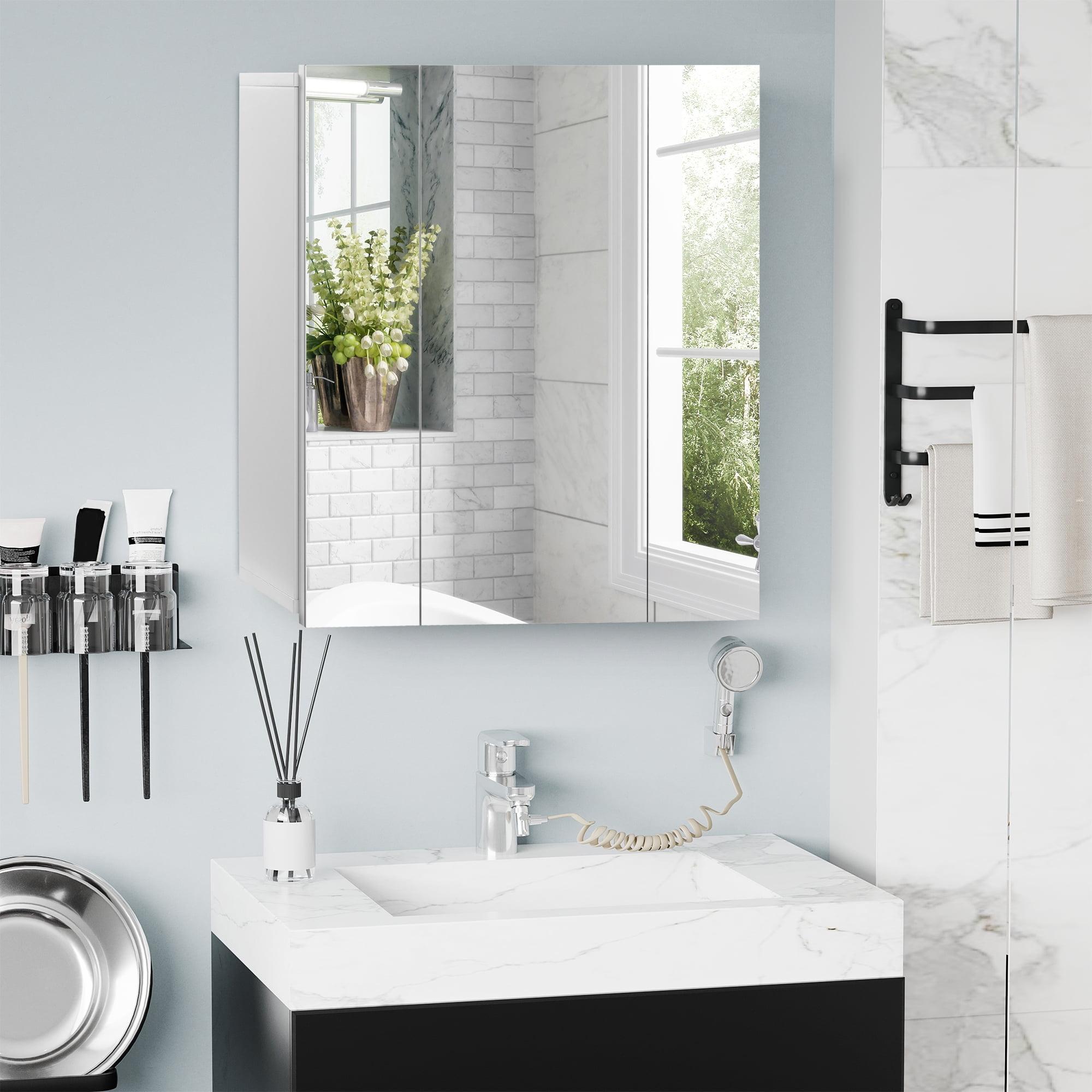 White Wall-Mounted Bathroom Mirror Medicine Cabinet with Adjustable Shelves