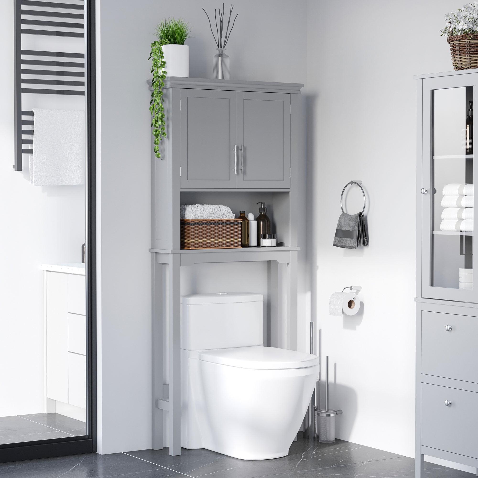 Gray MDF Over-the-Toilet Storage Cabinet with Adjustable Shelves