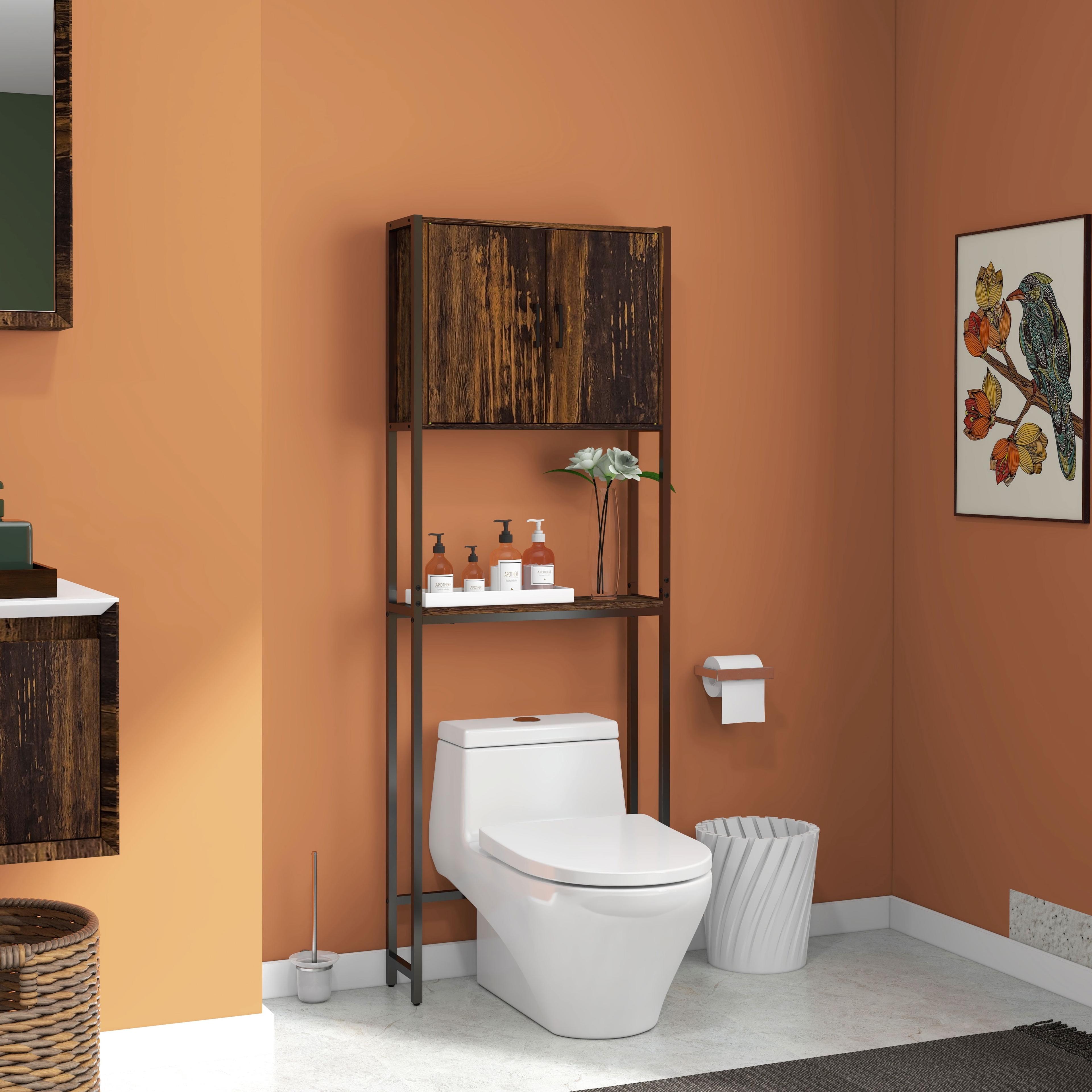 Rustic Brown Over-the-Toilet Storage Cabinet with Adjustable Shelf