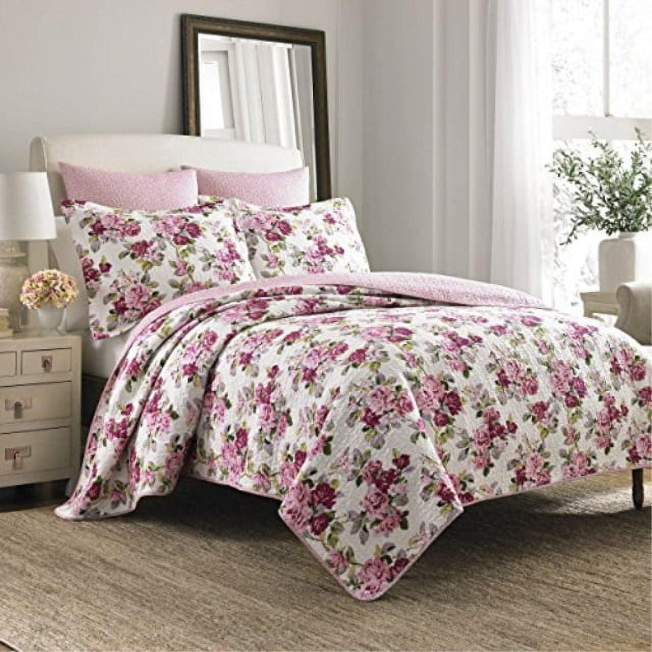 Laura Ashley Laura Ashley Lidia Cotton Reversible Pink Quilt Set