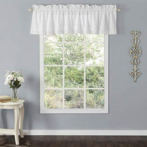 Laura Ashley Annabella White Solid Crocheted 100% Cotton Pole Top Window Valance 18 inches