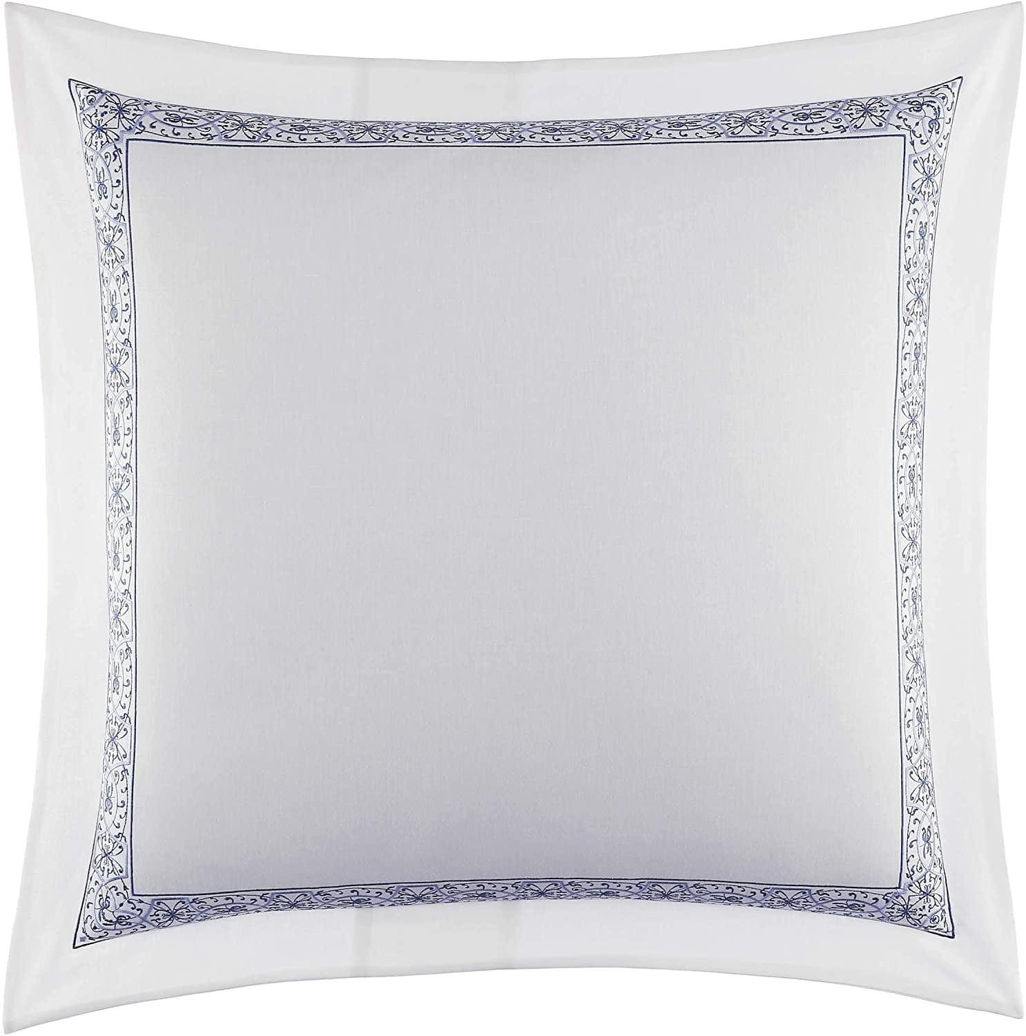 Luxurious Blue and White Embroidered Cotton Euro Sham