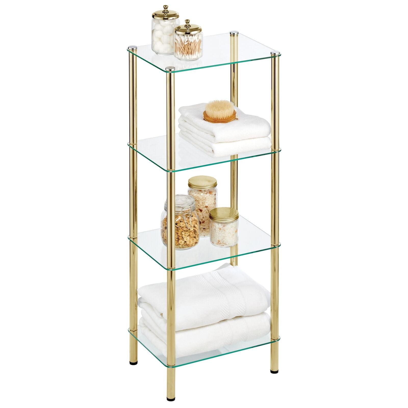 mDesign 4-Tier Glass/Metal Standing Shelf Organizer Display Unit