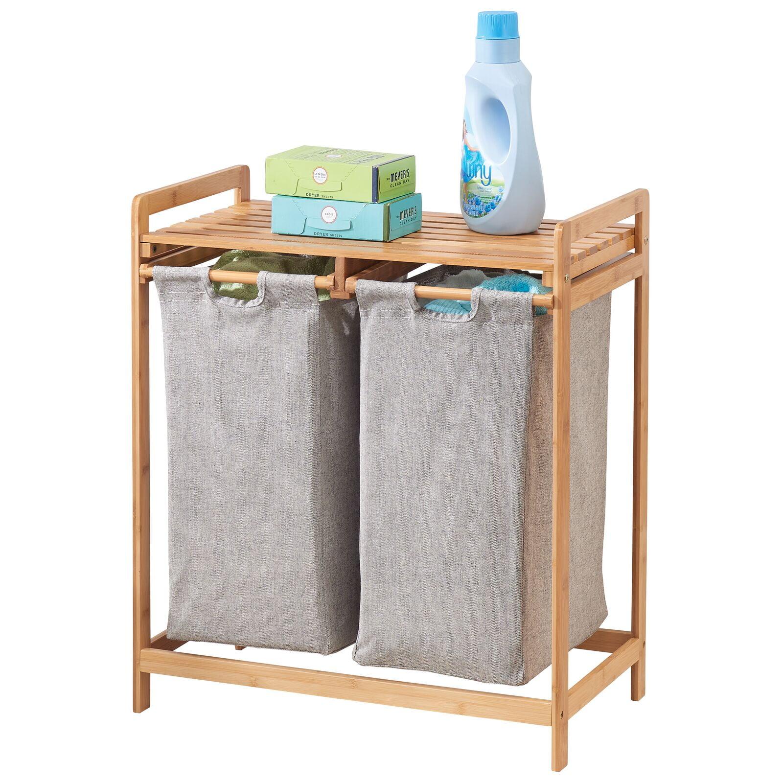 Natural Bamboo Double Laundry Hamper with Removable Bags