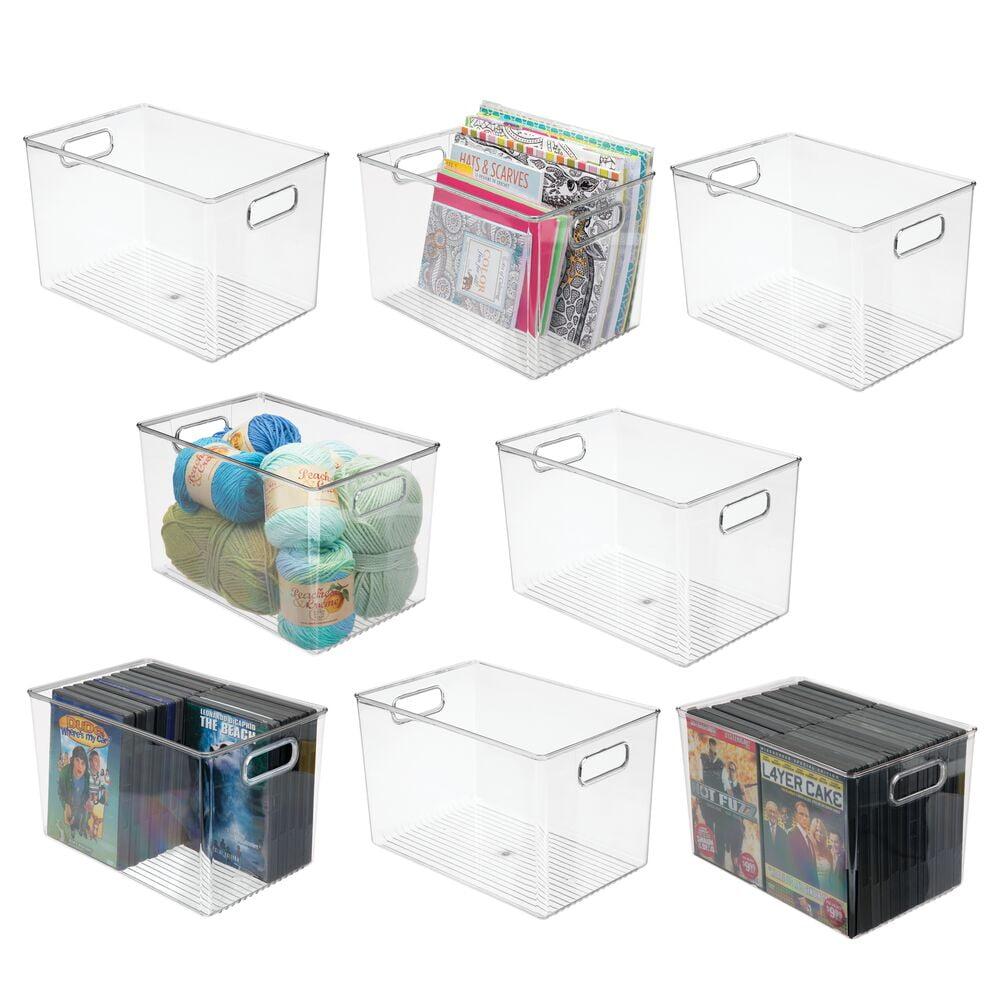 mDesign Deep Plastic Home Storage Organizer Bin, Built-In Handles, 8 Pack, Clear