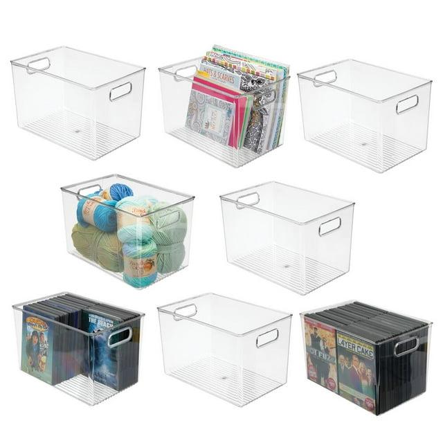 mDesign Deep Plastic Home Storage Organizer Bin, Built-In Handles, 8 Pack, Clear