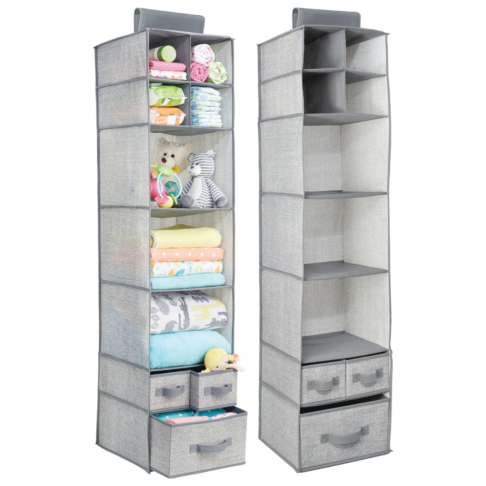mDesign Fabric Nursery Hanging Organizer with 7 Shelves/3 Drawers, 2 Pack - Gray