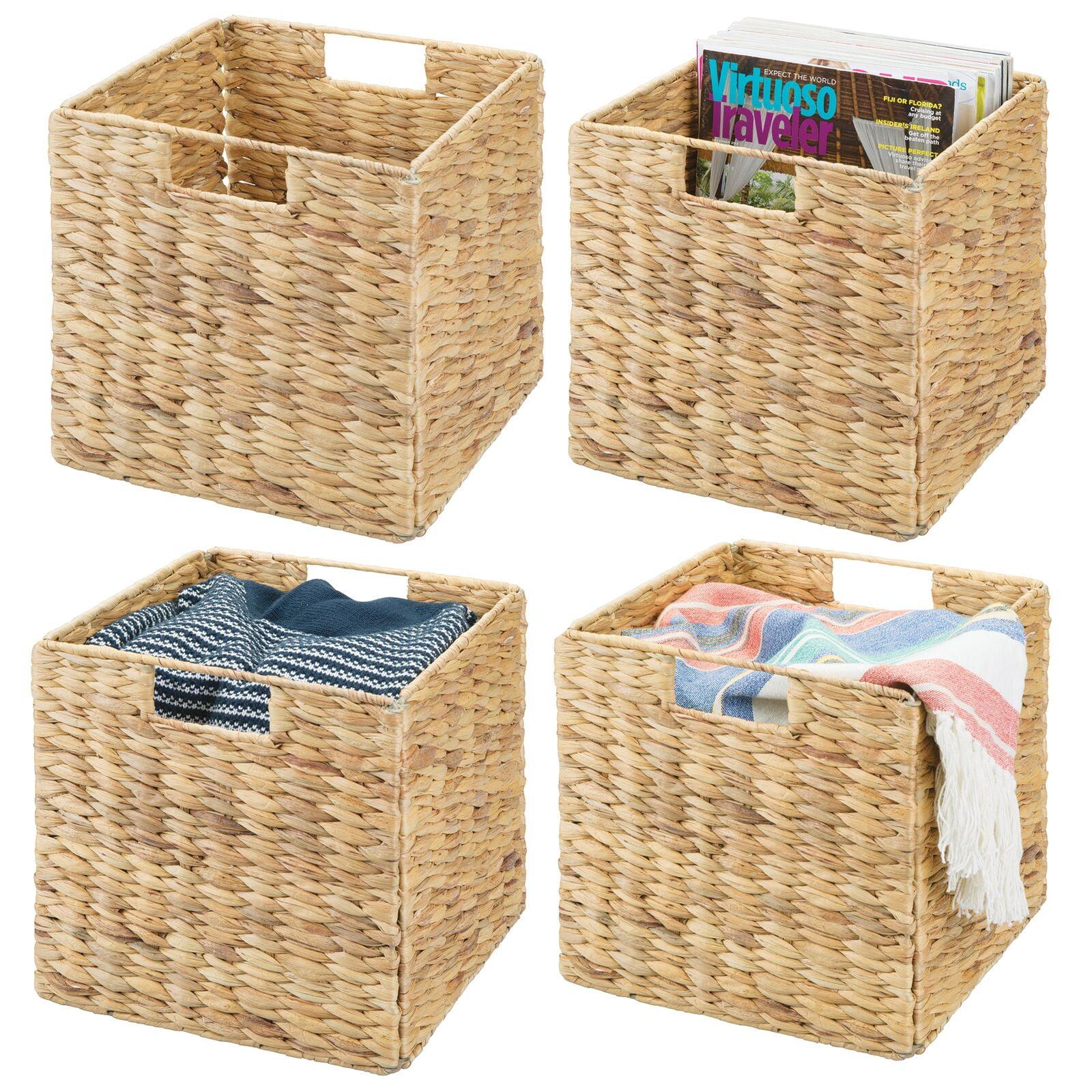 mDesign Hyacinth Woven Cube Bin Basket Organizer, Handles, 4 Pack