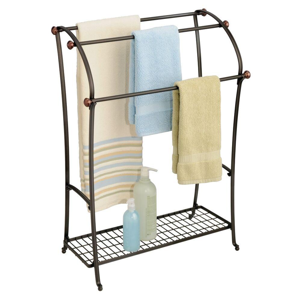 mDesign Large 3-Tier Standing Metal Bathroom Towel Holder Stand