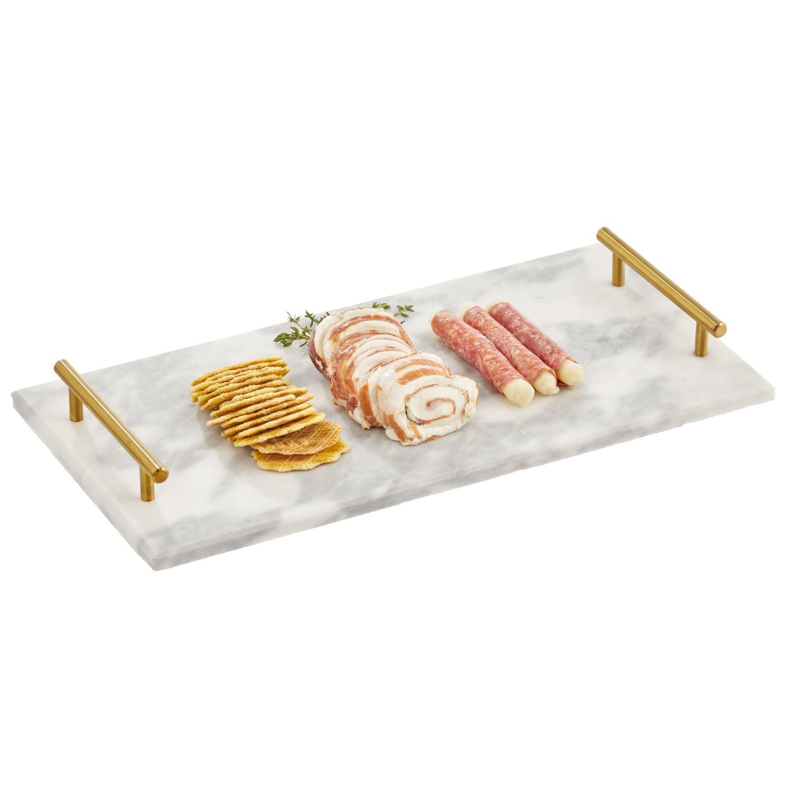 mDesign Marble Serving Tray Board with Handles for Entertaining