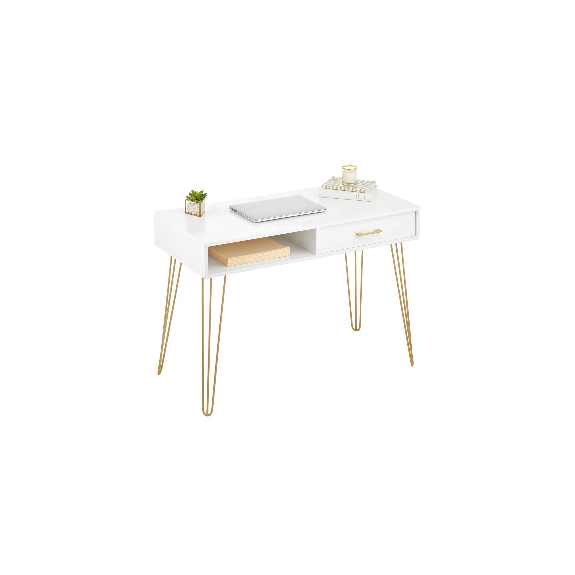 mDesign Metal/Wood Home Office Desk with Drawer, Hairpin Legs