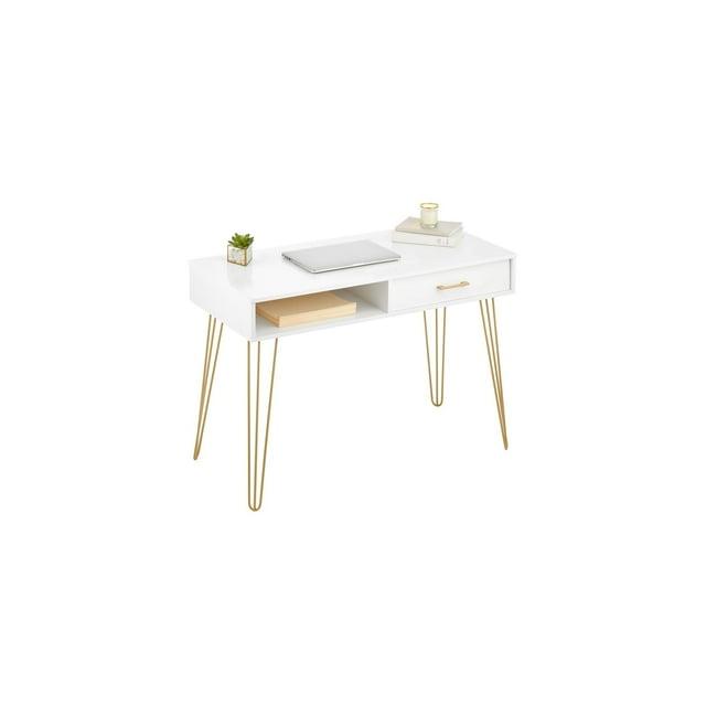 mDesign Metal/Wood Home Office Desk with Drawer, Hairpin Legs