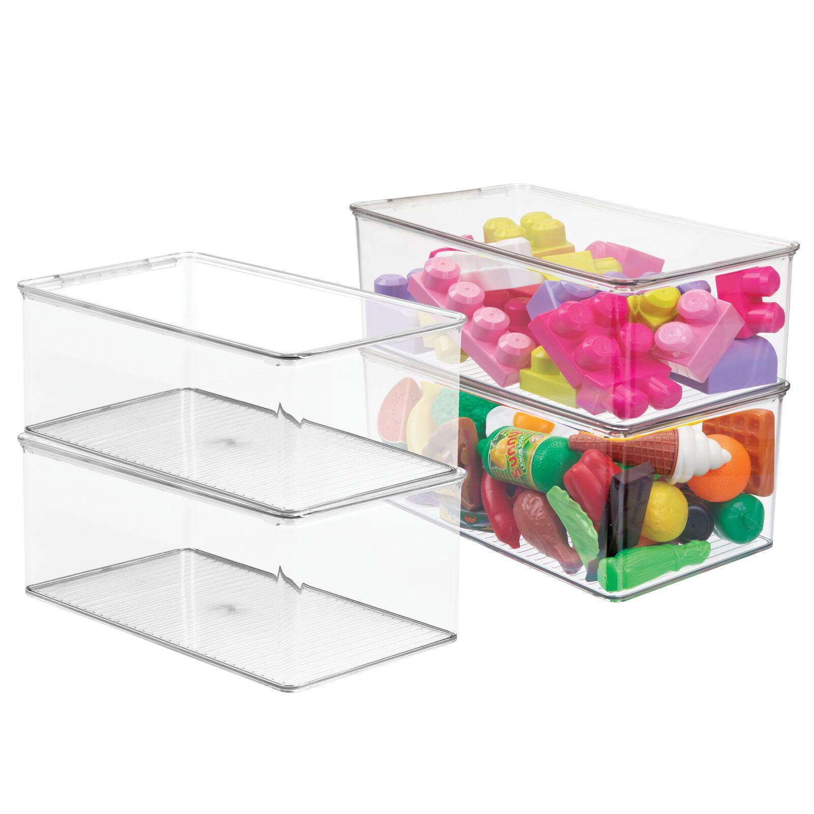 mDesign Plastic Stackable Toy Storage Bin with Attached Lid