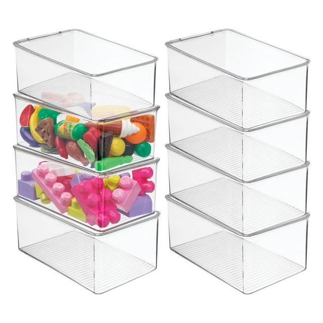 mDesign Plastic Stackable Toy Storage Bin Box with Hinge Lid, 8 Pack - Clear