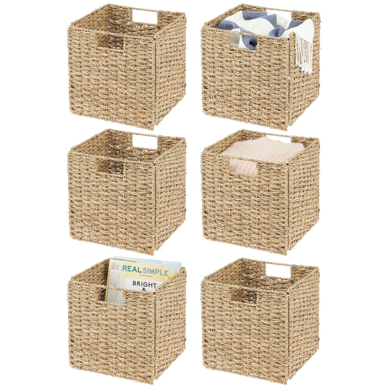 Natural Seagrass Woven Cube Storage Baskets with Handles, Set of 6