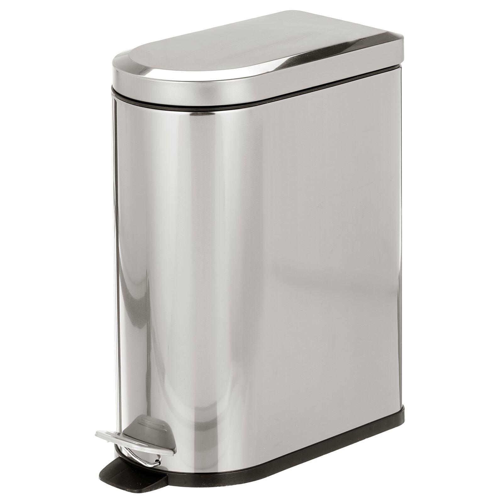 Brushed Chrome 2.6 Gallon Steel Bathroom Step Trash Can