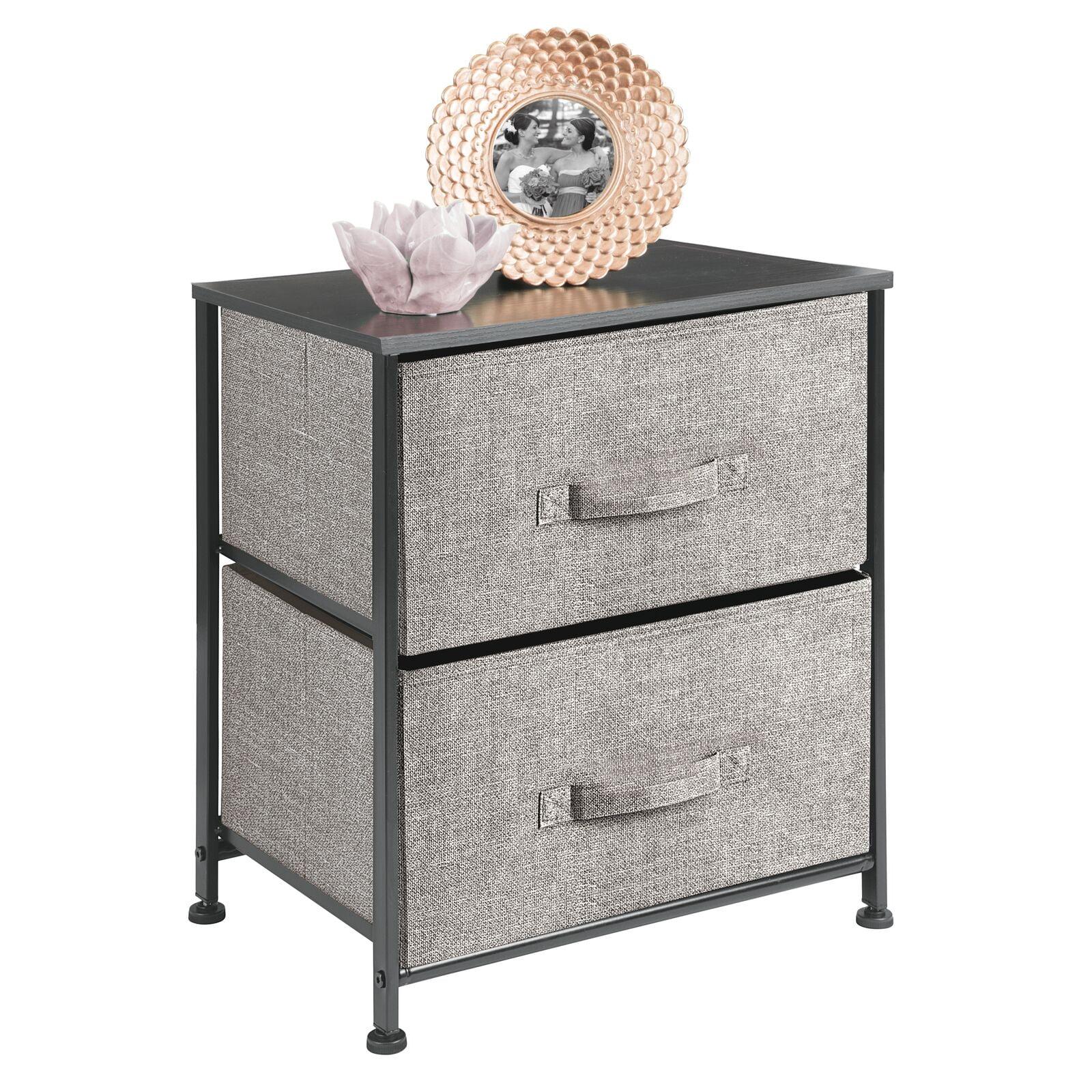 Graphite Gray Fabric 2-Drawer Compact Nightstand with Wood Top