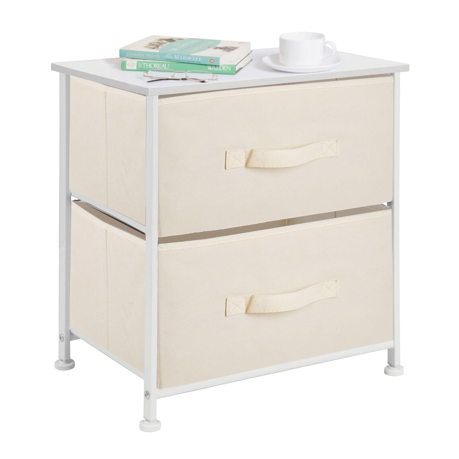 Cream/White 2-Drawer Compact Nightstand with Wood Top