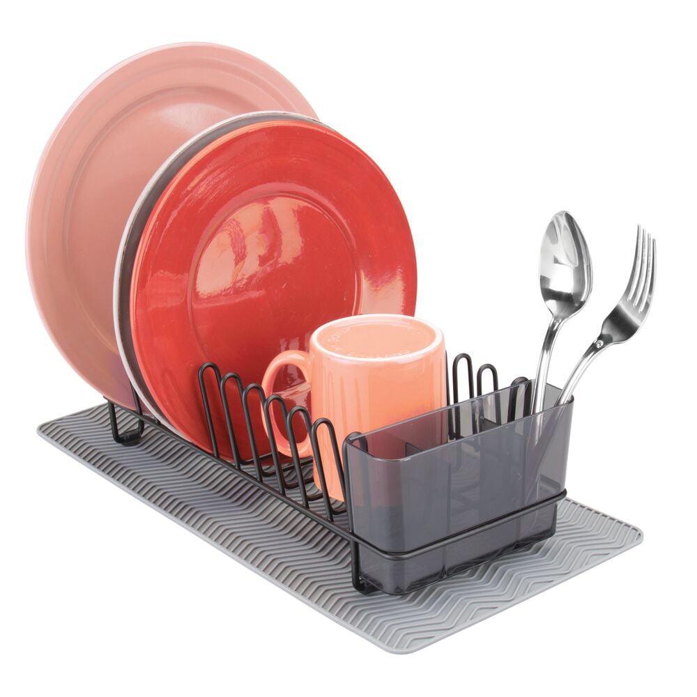 Compact Black Steel Dish Drying Rack with Gray Mat