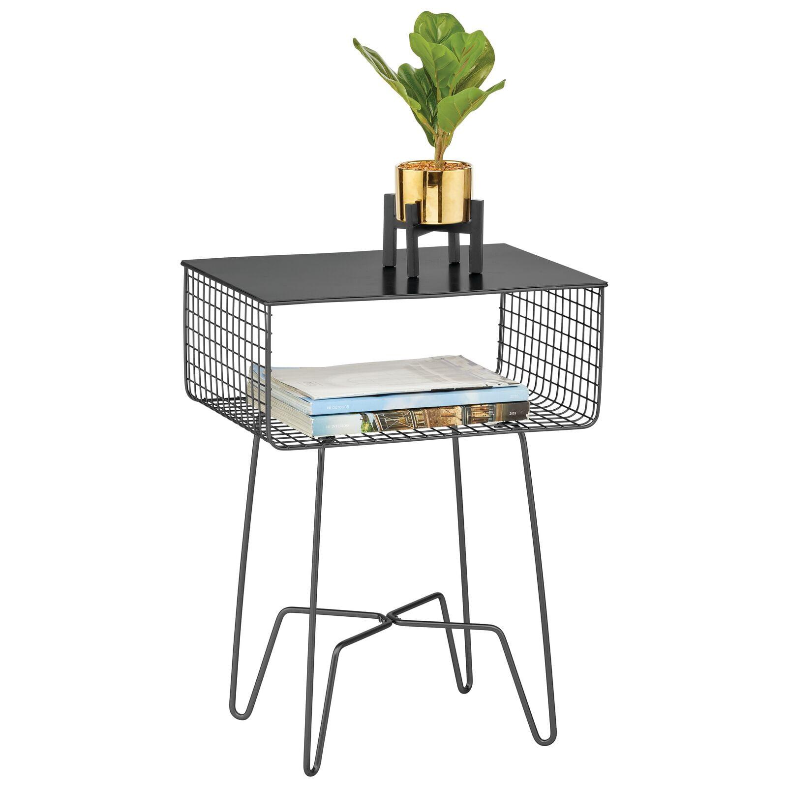 Black Metal Rectangular Side Table with Storage Shelf