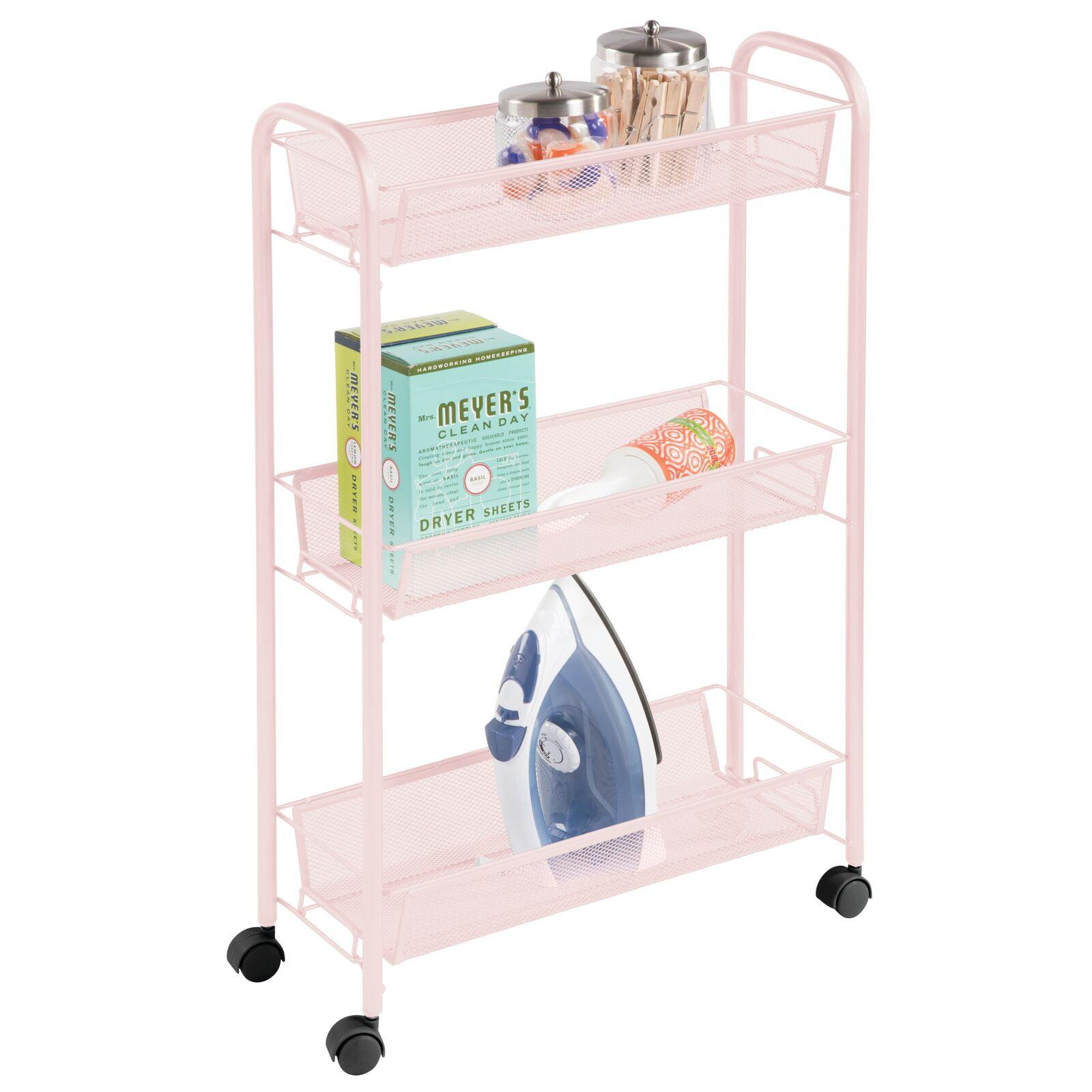 mDesign Steel Slim Rolling Utility Cart Storage Organizer with Shelves