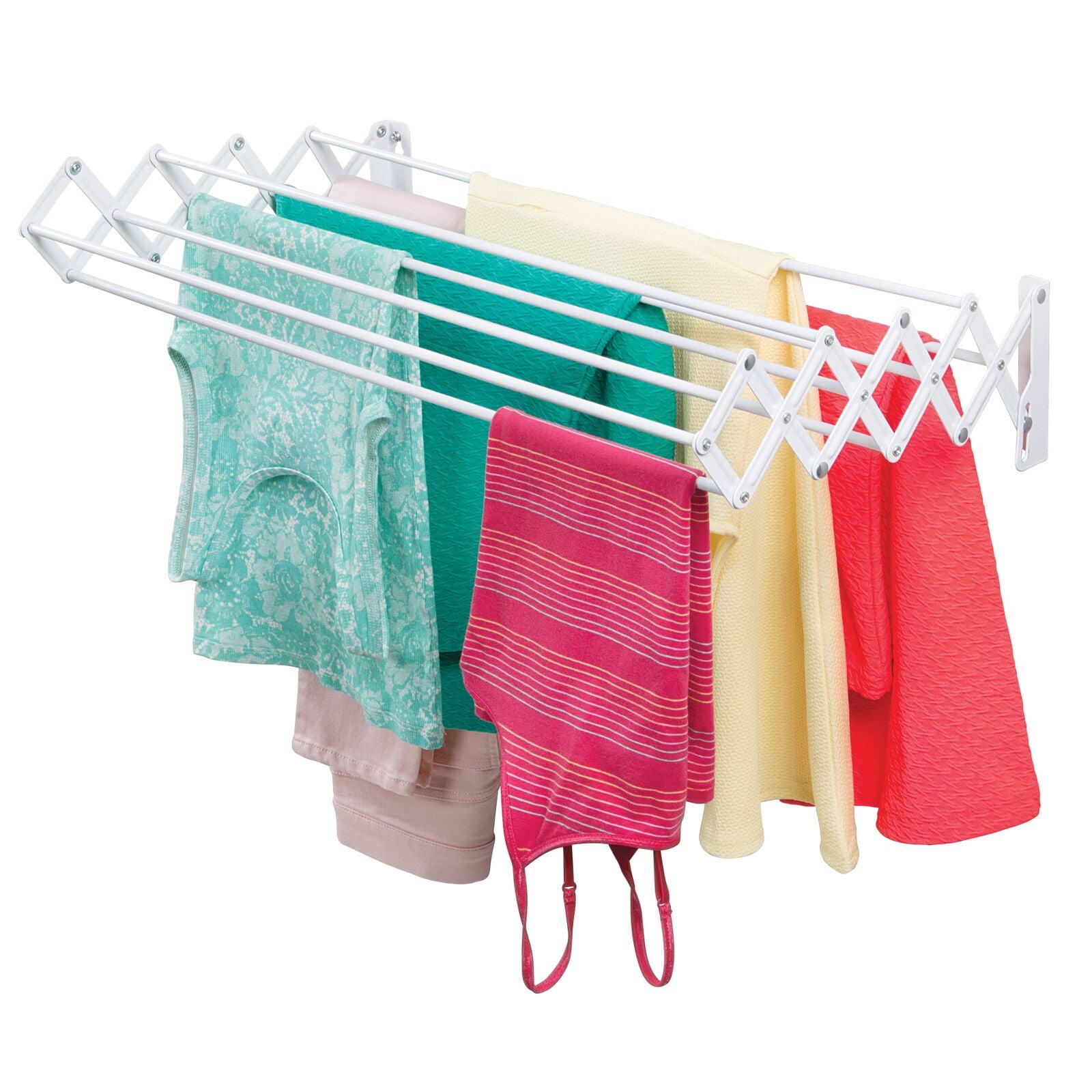 mDesign Steel Wall Mount Accordion Expandable Clothes Air Drying Rack