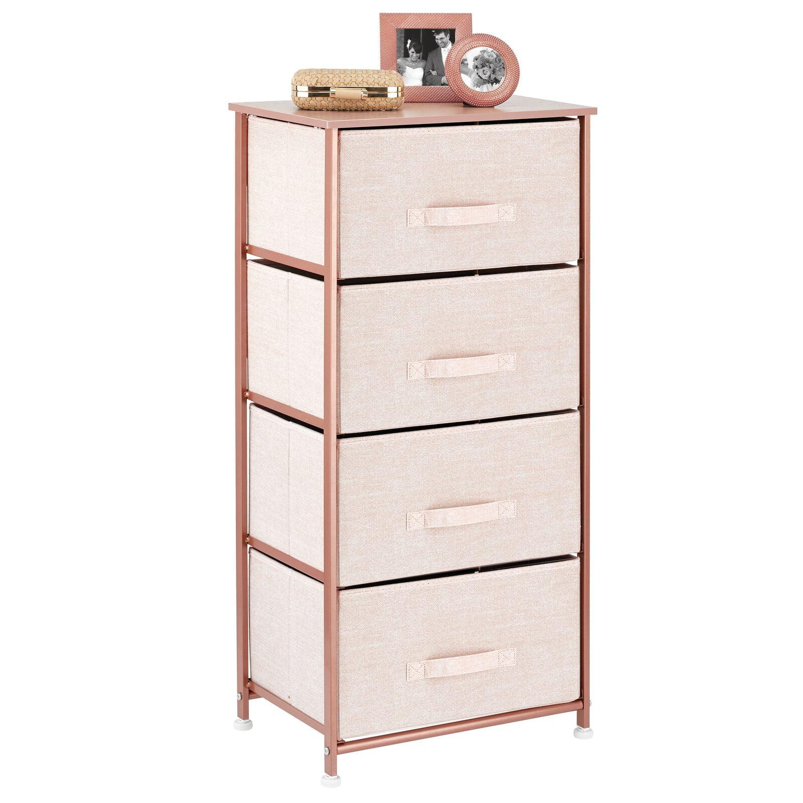 mDesign Tall Dresser Storage Tower Stand, 4 Fabric Drawers - Lt. Pink/Rose Gold