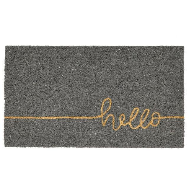 mDesign Welcome Doormat with Natural Fibers Script Hello - Gray/Natural