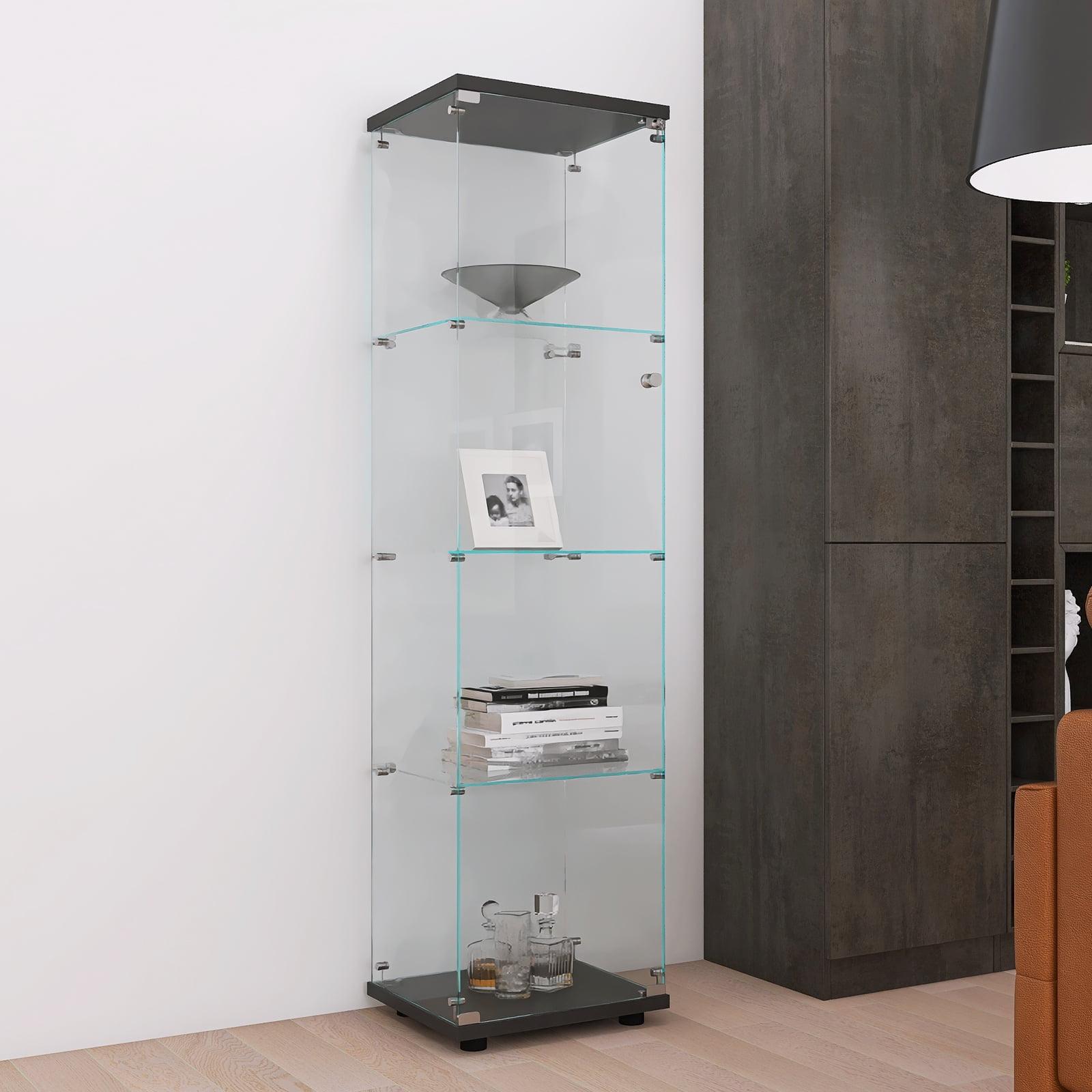 Black Tempered Glass 4-Shelf Curio Display Cabinet