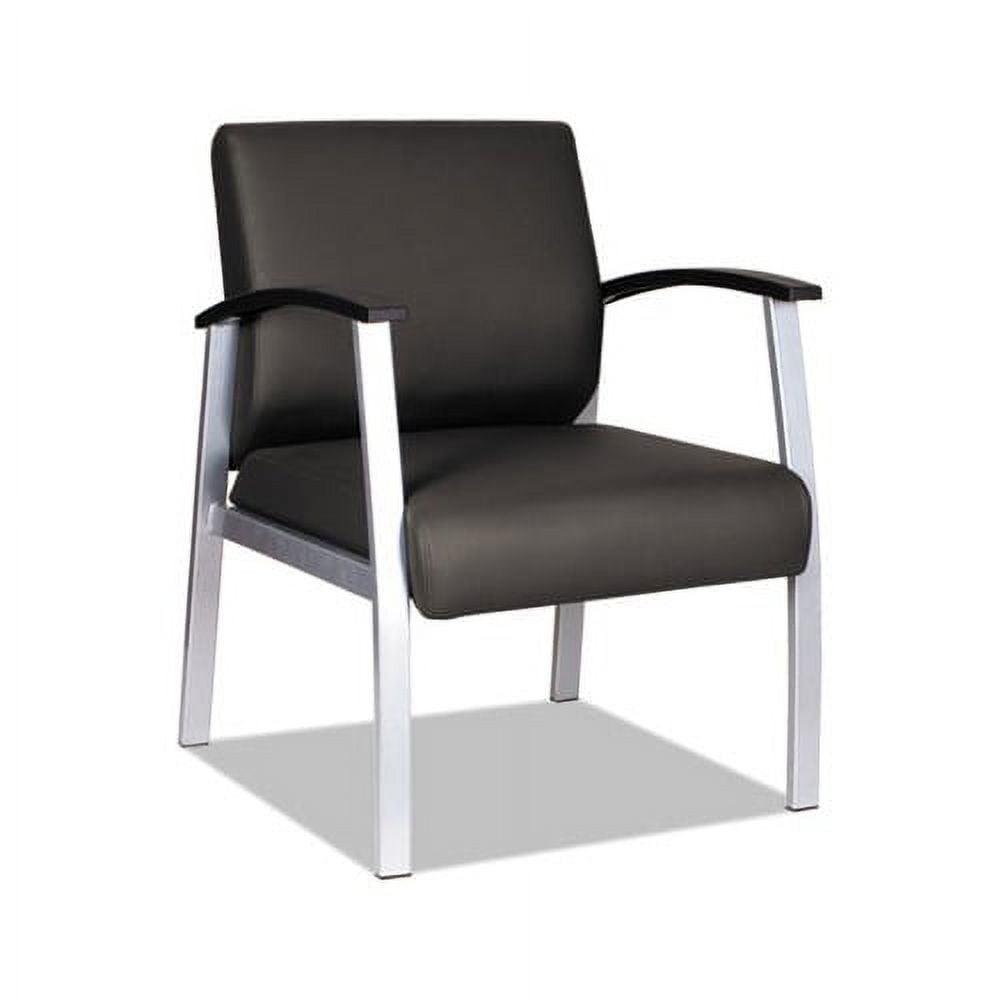 Black Leather Mid-Back Guest Chair with Metal Frame