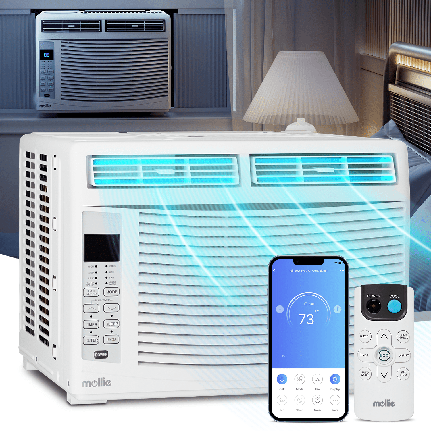 Mollie 6000 BTU White Smart Window Air Conditioner with Remote and WiFi