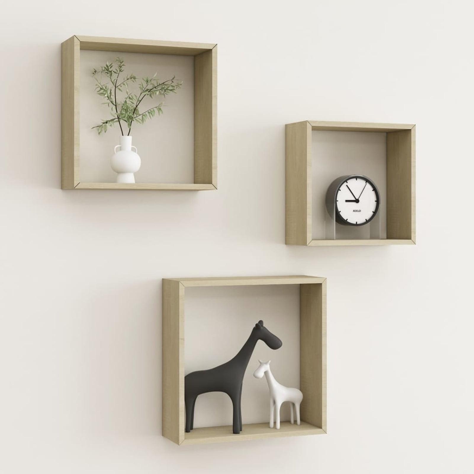 moobody Set of 3 Wall Cube Shelves MDF Wall Mounted Collectables Photo Display Stand  Storage Shelf Sonoma Oak for Living Room, Bedroom, Home, Office Decoration