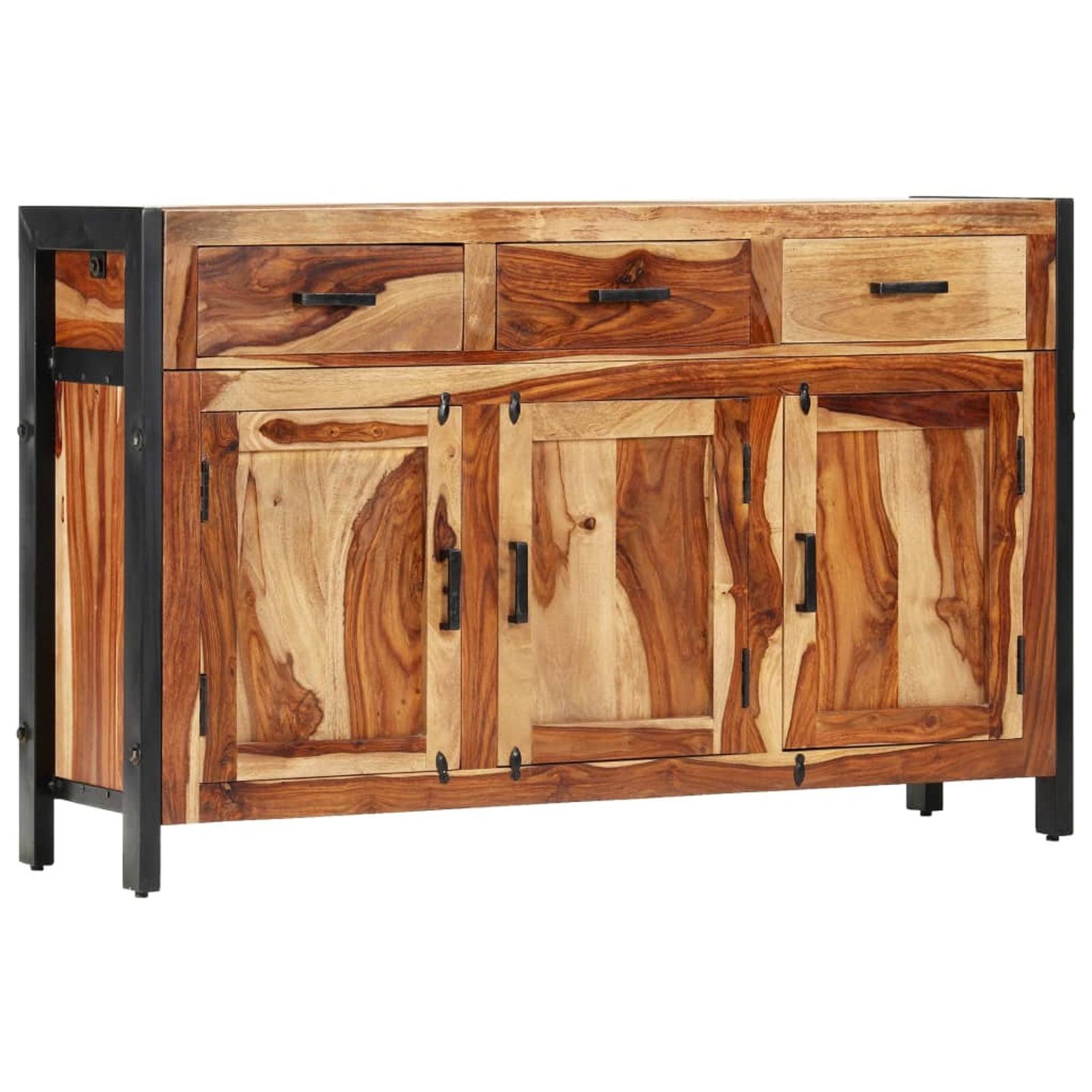 Solid Sheesham Wood Sideboard with Steel Frame, 47.2"