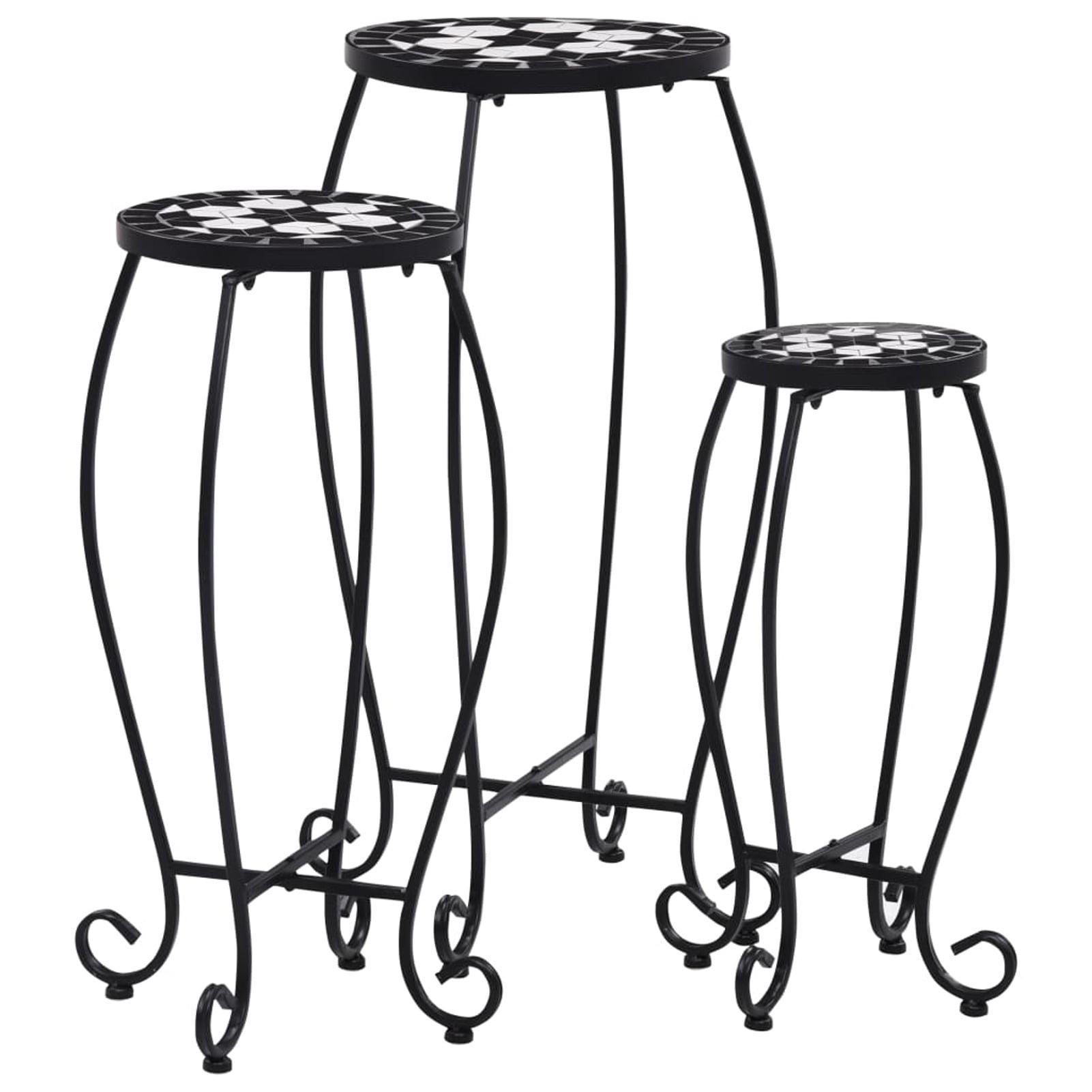 Elegant Black and White Ceramic and Iron Nesting Tables - Set of 3