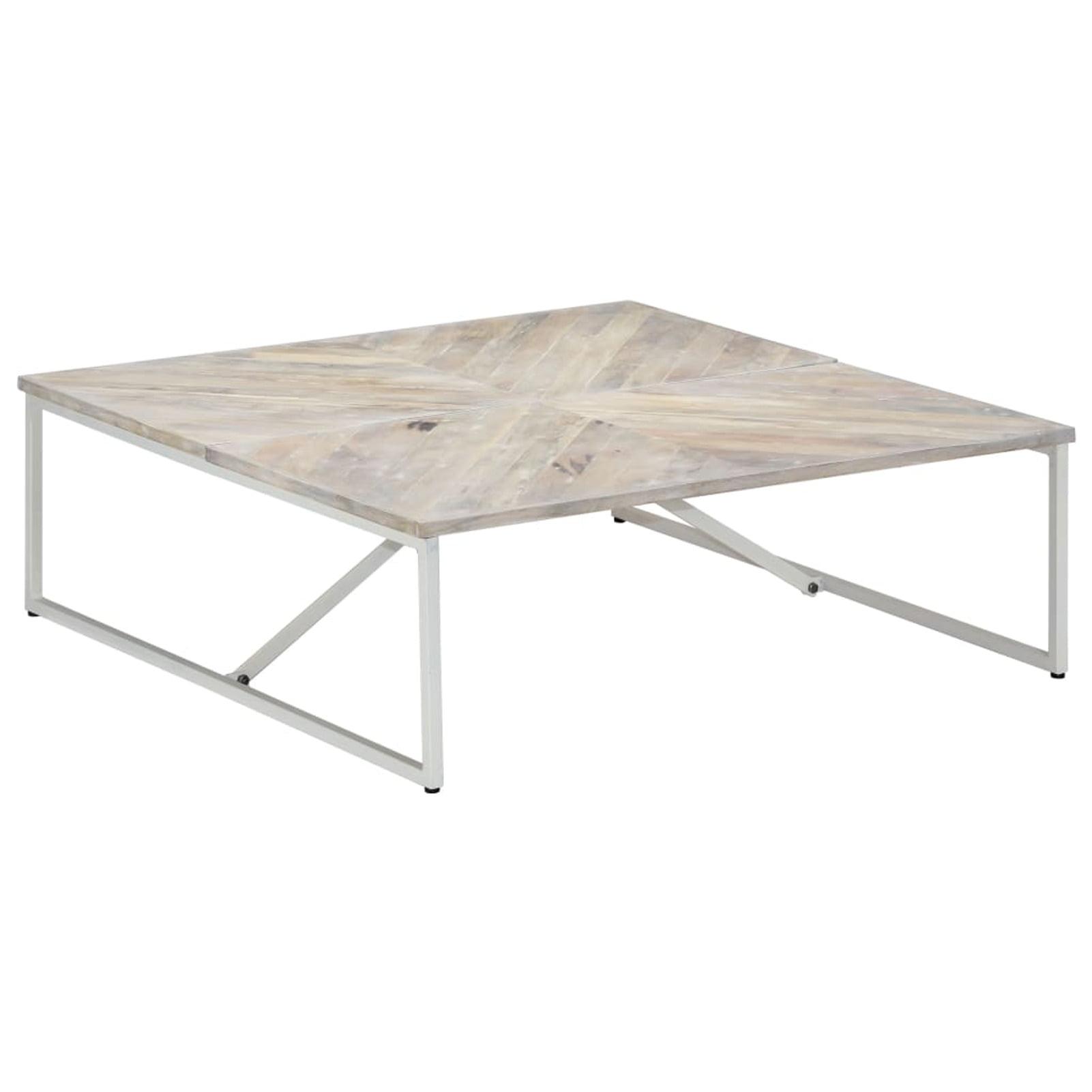 Luxe White Mango Wood & Iron Industrial Coffee Table 43.3"