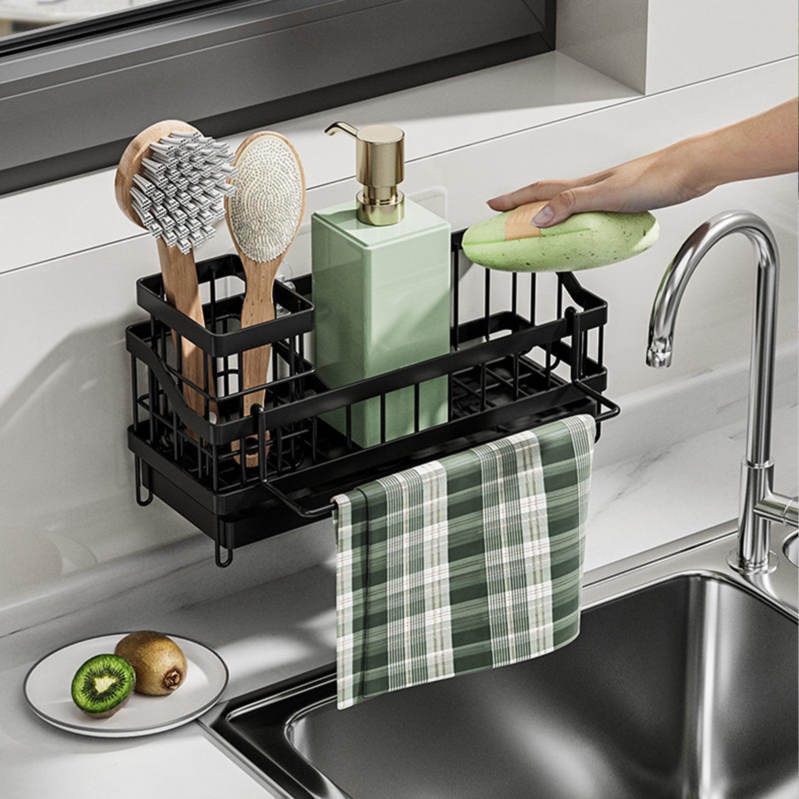 QIANXI Sponge Holder For Kitchen Sink - Self-draining Sink Caddy With Brush Holder And Dishcloth Holder, Stainless Steel Kitchen Sink Organizer For Countertop